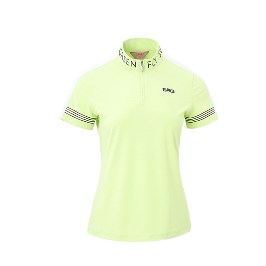 SVG Golf Women's Yellow-and-Green Short-sleeved T-shirt Zipper Collar