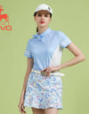 SVG Golf 23 spring and summer new women's blue stitched short-sleeved t-shirt bow neckline jacket