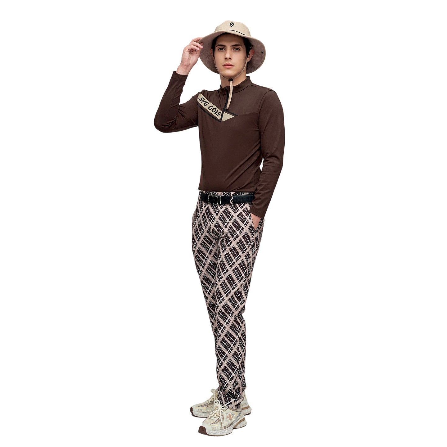 SVG Golf Men's Coffee Printed  Stand Collar Long Sleeve T-Shirt