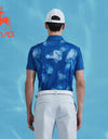 SVG Golf 23 New Spring and summer men's blue printed short-sleeved T-shirt zipper lapel jacket