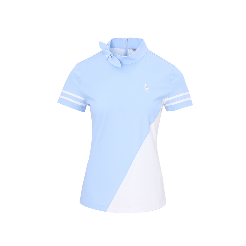 SVG Golf Women's Blue Stitched Short-sleeved T-shirt Bow Neckline