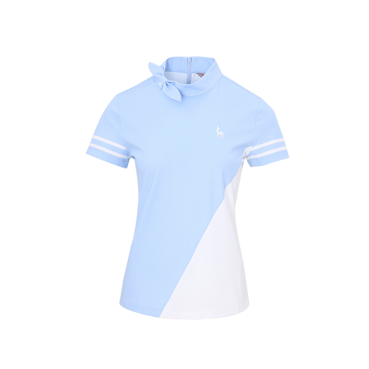 SVG Golf Women's Blue Stitched Short-sleeved T-shirt Bow Neckline