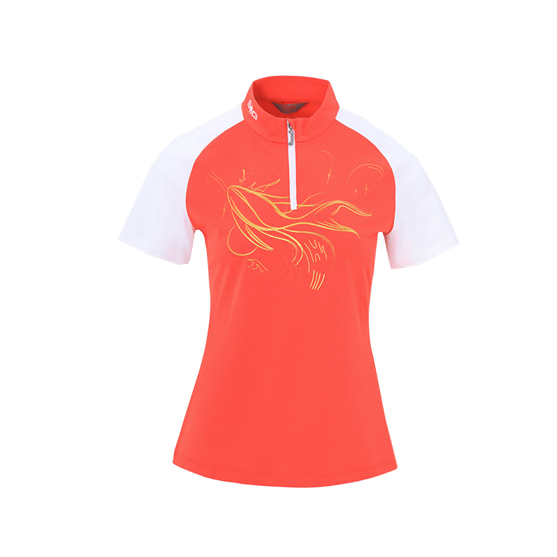 SVG Golf  Women's Orange Stitched Short-sleeved T-shirt Zipper Collar Jacket