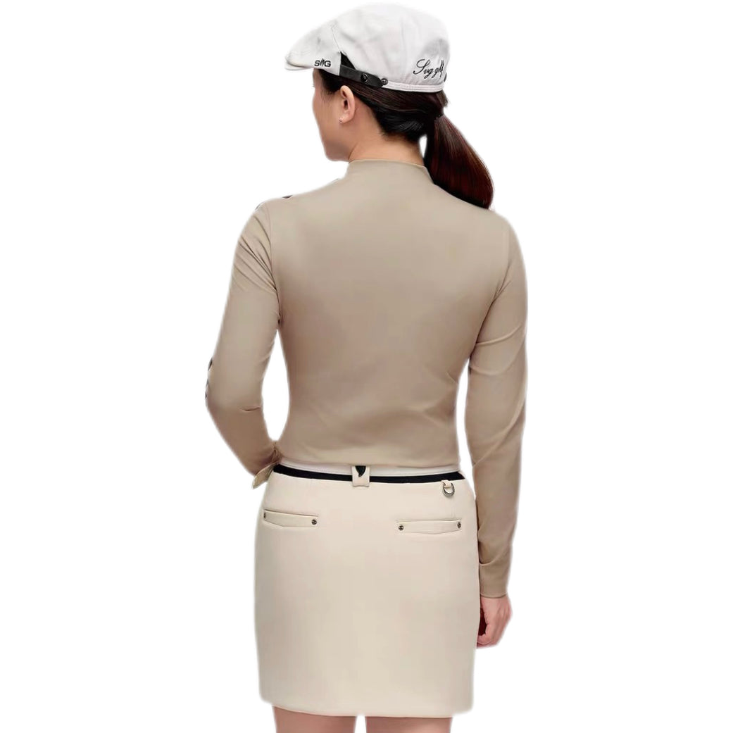 SVG Golf Women's Contrast Color Stand Collar Long Sleeve T-Shirt