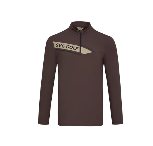 SVG Golf Men's Coffee Printed  Stand Collar Long Sleeve T-Shirt