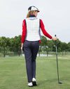 Women's padded pants with white stripe trims, in navy.