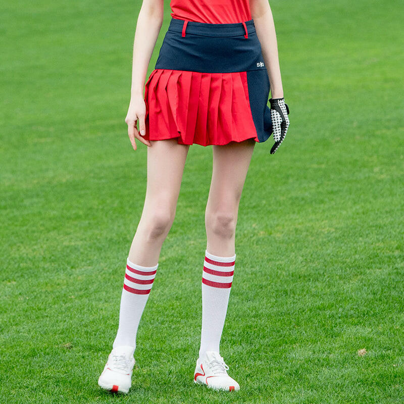 women's a-line skirt, in red and navy