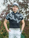 men's short sleeve, polo collar, in white and black block