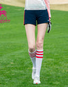 women's slim shorts, in red and navy block