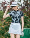 women's short sleeve, polo collar, in white and black block
