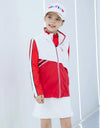Girl's rainproof zip-up vest, in white and red color blocking.