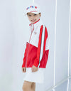 Girl's rainproof zip-up vest, in white and red color blocking.