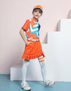 Girl's A-line skirt with ruffled hem, in red.