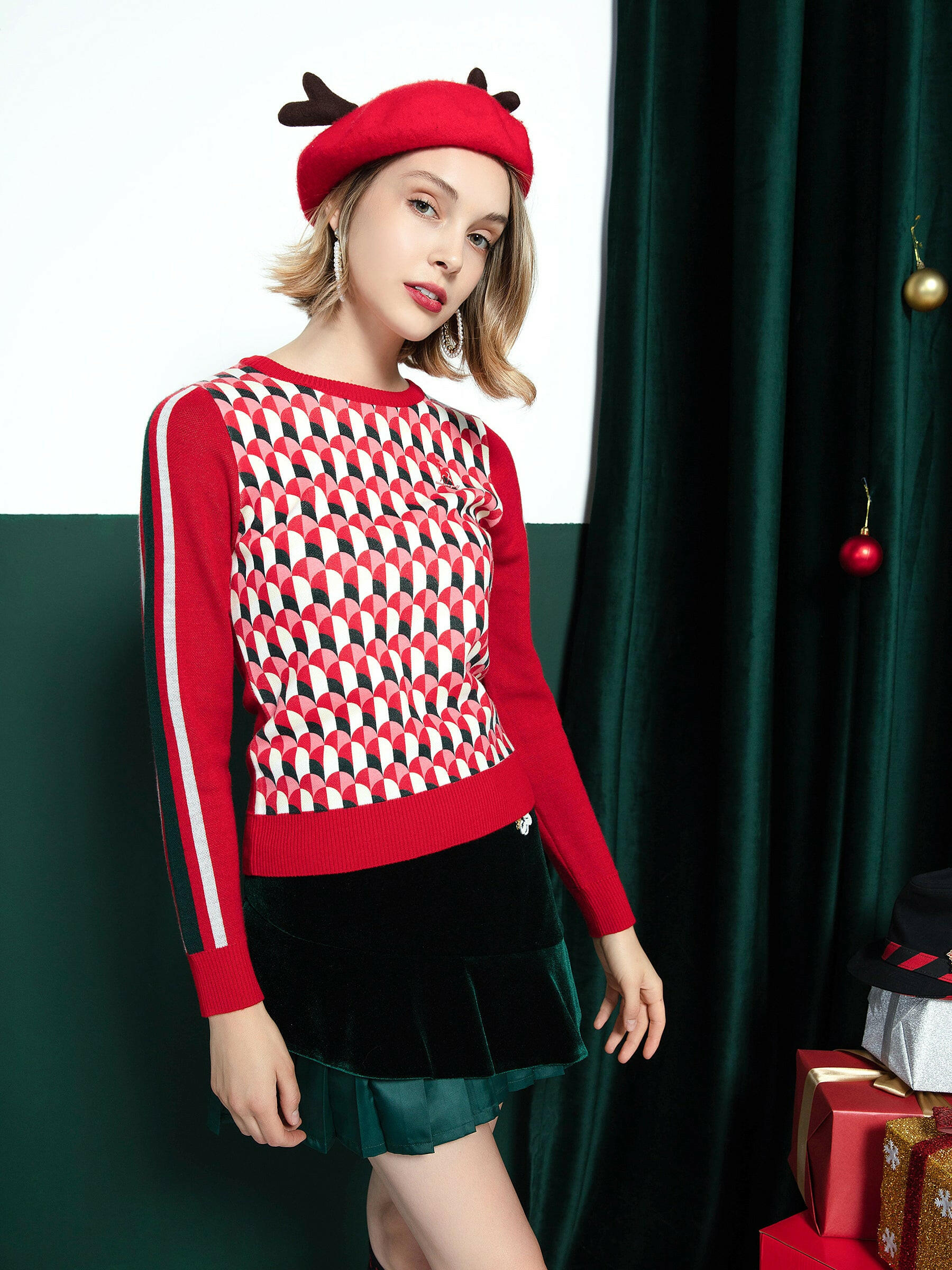 Patterned Holiday Sweater.