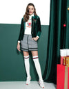 Women's zip-up velvet jacket, in dark green.