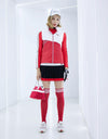 Women's rainproof zip-up vest, in white and red color blocking.