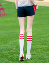 women's slim shorts, in red and navy block