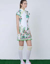 Women's mid-length cheongsam, in white floral, and humingbird print.
