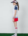 Women's A-Line skirt with side pleat, in red.