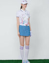 Women's A-Line skort, in blue and purple stripe print.