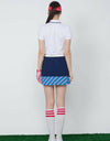 Women's A-Line skirt, in navy and floral print, stripped hem. 
