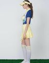 Women's short sleeve polo, in white and navy custom print.