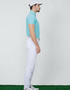 Men's short sleeve layering top with stand zipped collar, in green.