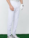 Men's straight pants, in white.