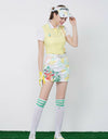 Women's A-Line skirt, in light green tropical print.