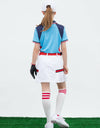 Girl's short sleeve marine polo, in blue, navy and red color blocking.