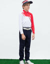 Boy's long sleeve polo, in red and white color blocking