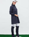 Women's mid-length raincoat, in navy and white polka dot