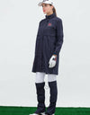 Women's mid-length raincoat, in navy and white polka dot