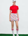 Women's white A-Line skirt, with candy stripes, embroidered scallop hem. 