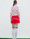 Women's white short sleeve layering top, mock neck, candy stripes. 