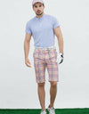 Men's short sleeve layering top with stand zipped collar, in blue.