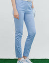 Women's blue slim pants, with orange aroma.