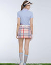 Women's A-Line skirt, in beige and plaid print.