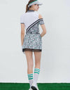 Women's short sleeve polo,in white and black color blocking, letter printing.