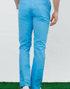 Men's straight pants, in blue.