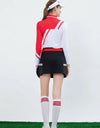 Women's long sleeve polo, in red and white color blocking