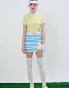 Women's A-Line skirt, in white and blue stripes, and yellow color insert.