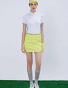 Women's A-Line skirt, in neon yellow, with zipper decoration, letter printed waist band. 