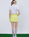 Women's A-Line skirt, in neon yellow, with zipper decoration, letter printed waist band. 