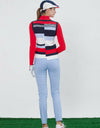 Women's knitted vest, in multicolor blocking.