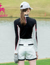 women's long sleeve, stand collor t-shirt, in black and navy
