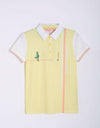 Girl's short sleeve polo, in light yellow and putting print.