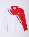 Boy's long sleeve polo, in red and white color blocking