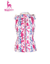 Women's double-sided down vest, in white or all-over floral print.