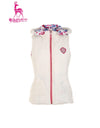 Women's double-sided down vest, in white or all-over floral print.